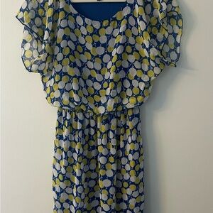 Blue Rain Vibrant Blue and Yellow Leaf Dress